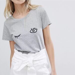 French Connection Gray Wink Graphic Tee Shirt Womens Top Size Small